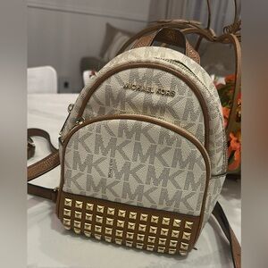 Michael Kors Mini Backpack/crossbody XS White Brown and Cream Studded Backpack